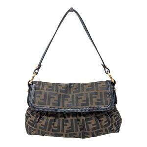 Fendi Chef Bag Zucca Canvas Small Shoulder Bag Brown Tan Gold Hardware